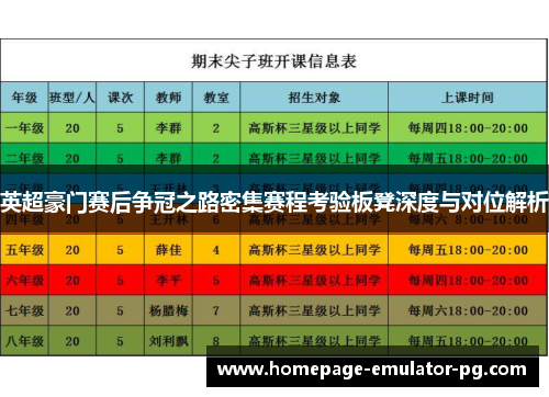 英超豪门赛后争冠之路密集赛程考验板凳深度与对位解析